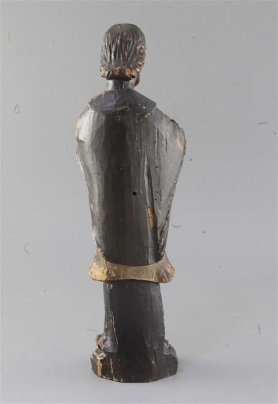 A 15th century German polychrome on wood figure of St. Nepomuk, 15in.